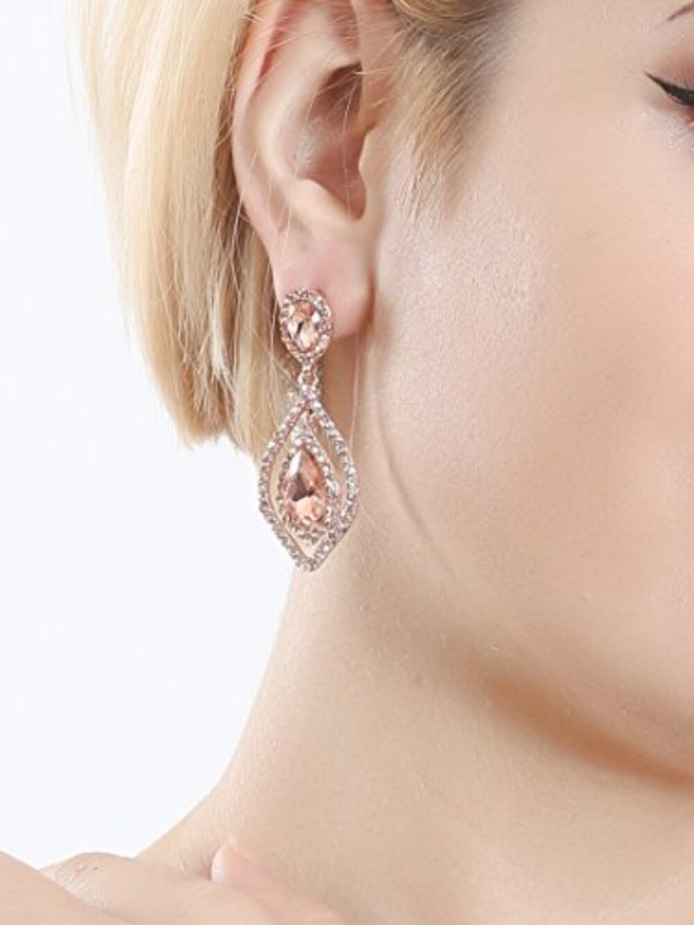 New - Women Pear Shape Crystal Earrings Dangle Teardrop Rhinestone Chandelier - Picture 2 of 3